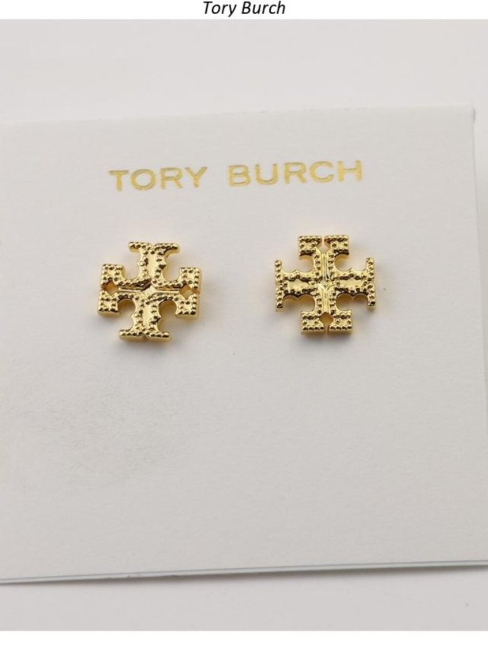 Tory Burch Textured Gold Double-T Stud Earrings